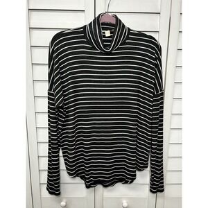 Michael Kors Striped Ribbed Oversized Mock Neck Dolman Sleeve Top Size XL Gray